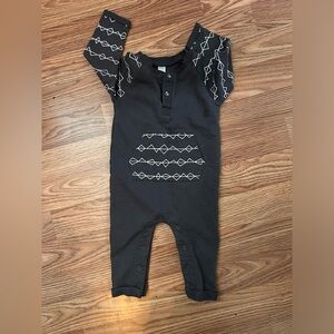 Petit Lem Charcoal Kids One Piece with Geometric Pattern